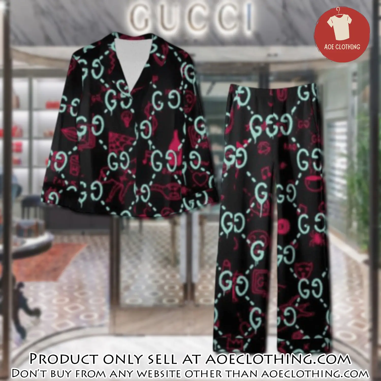 Trending luxury gc satin pajama set pjs1065 aoe2603564